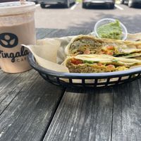 Brunchwrap and funky monkey smoothie   at Pingala Cafe in Burlington