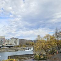 View from outside tables. at Pingala Cafe in Burlington
