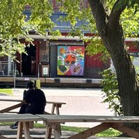 Perfect location. Shady with lovely picnic tables. You could leave your pups in the car and still monitor them    at Pingala Cafe in Burlington