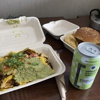 Nachos and Kimchi Burger at Pingala Cafe in Burlington