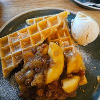 Apple and sultana waffles, with vegan ice cream at The Waffle House in St Albans
