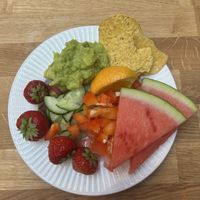 Guacamole was vegan! Strawberries were summertime speciality  at Subs & Pasta  in Mariehamn