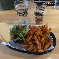 Garbo burger and sweet potato fries  at The Burger Stand at the Casbah in Lawrence