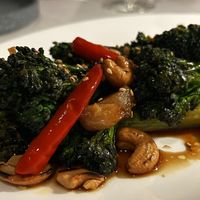 Charred broccolini. Tasted like the best chinese takeout and the peppers were extraordinarily flavorful (if you can stand the spice). (I can🔥.)  at Reverie Restaurant and Cocktail Bar in Brooklyn
