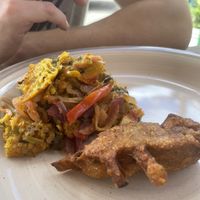 pumpkin pie and fried eggplant  at Mokocho Cuisine in Castries City