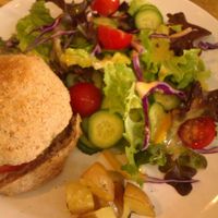 Black bean burger and salad.  at Light Radiant Food in Hong Kong Island