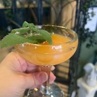 orange kitten sunrise (champagne or club soda, OJ, strawberry, and a sprig of catmint!) at Catnip Café and Lounge in Plant City