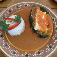Tofu stuffed Chile Relleno  at Vegetariano Mar y Tierra in Tulum