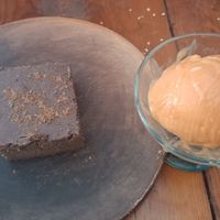 Vegan brownie and ice cream at Vegetariano Mar y Tierra in Tulum