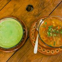 Broccoli Soup and Veggie Soup  at Vegetariano Mar y Tierra in Tulum