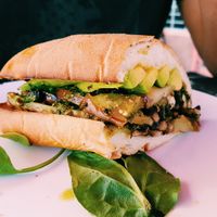 Sandwich with avocado, mushroom, eggplant and pesto at Ocean Park Cafe in San Juan