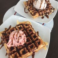 Vegan waffles with ice cream  at Ice Queen Gelato in Athens