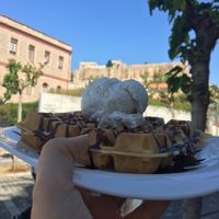Waffle with a view  at Ice Queen Gelato in Athens