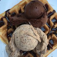 Vegan waffle with dark chocolate and chestnut gelato at Ice Queen Gelato in Athens