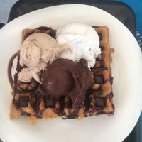 Dark chocolate, hazelnut, coconut and vegan waffle with vegan Nutella  at Ice Queen Gelato in Athens