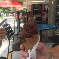 dark chocolate ice cream with a non vegan waffle  at Ice Queen Gelato in Athens