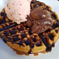 Waffle with vegan ice cream at Ice Queen Gelato in Athens