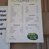 Menu at KG Coffee Shop - Kelvingrove Art Gallery and Museum in Glasgow