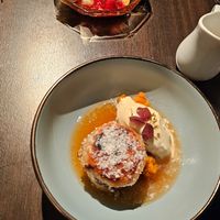 Semolina pudding and pancakes with housemade ice cream at ÖUR in Stockholm