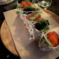 the starter with vegan caviar  at ÖUR in Stockholm