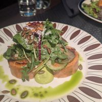 Pancakes (filled with a sort of bolognese, with vegan cheese topping) at ÖUR in Stockholm