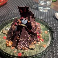 Chocolate cake with grilled hazelnut at ÖUR in Stockholm