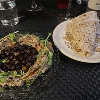 TJÅKKA smokey bean dip with grey peas and flatbread  at ÖUR in Stockholm