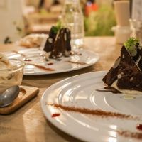 Vegan chocolate brownies with vanilla soy iced cream.  at Paprika Shokudo Vegan in Osaka