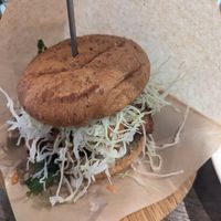 Vegan hamburger at Paprika Shokudo Vegan in Osaka