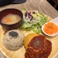 Hamburger set meal  at Paprika Shokudo Vegan in Osaka