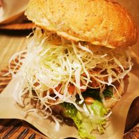 Tempeh burger at Paprika Shokudo Vegan in Osaka