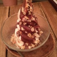 Chocolate soy soft serve at Paprika Shokudo Vegan in Osaka