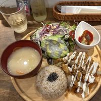 Tempeh set and yuzu kombuchaa  at Paprika Shokudo Vegan in Osaka