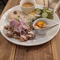 Soy meat karaage set at Paprika Shokudo Vegan in Osaka