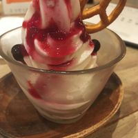 Ice cream with berry topping  at Paprika Shokudo Vegan in Osaka