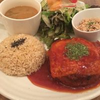 Vegan cheese hamburger set   at Paprika Shokudo Vegan in Osaka