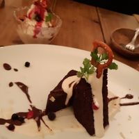 Chocolate brownie and a soy soft icecream at Paprika Shokudo Vegan in Osaka