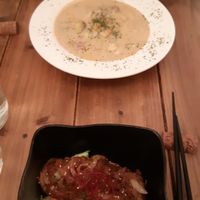 Donburi bowl and a cream spaghetti at Paprika Shokudo Vegan in Osaka