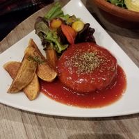 hamburger steak main at Paprika Shokudo Vegan in Osaka