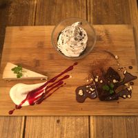 Tofu Baked Cheesecake, Organic Chocolate Brownie and Soy Milk Soft Ice Cream with Sesame at Paprika Shokudo Vegan in Osaka