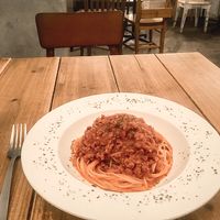 Spaghetti with great mock meat.  at Paprika Shokudo Vegan in Osaka