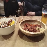 Karaage and yakiniku soy meat at Paprika Shokudo Vegan in Osaka