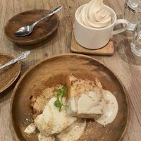 French toast and soy soft serve  at Paprika Shokudo Vegan in Osaka