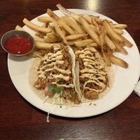 Jackfruit tacos side of fries or salad   at One Veg World in West Covina