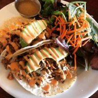 Jackfruit Tacos w side salad at One Veg World in West Covina