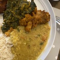 Saag aloo, tarka Dahl and aloo gobi   at Sunny Spice in Lostwithiel