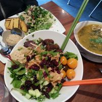 Ultimate falafel salad. And large soup, salad, cornbread combo. Delicious. at Fresh on Eglinton in Toronto