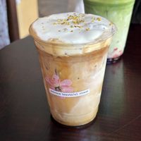 Osmanthus cold foam latte  at Dialogue Coffee & Flowers in New York City