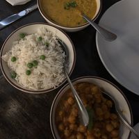 Lentil curry and chickpeas  at OM in New York City