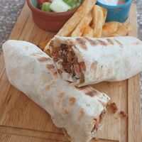 Vegan falafel wrap, comes with chips & salad at Ben Jamil in Marrakech
